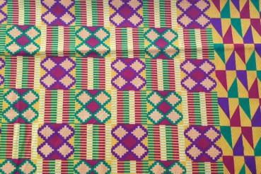 Preview: PURPLE GREEN CROSS Afrikanischer-Kente-Stoff